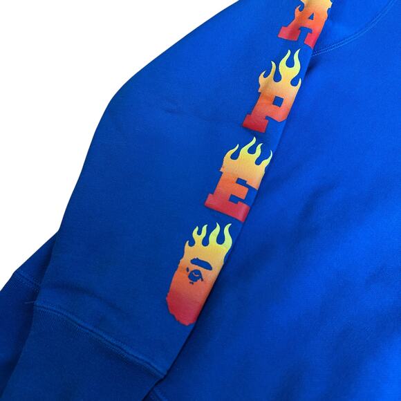 M Bape Royal Blue Flame Crewneck Sweater - Picture 2 of 5